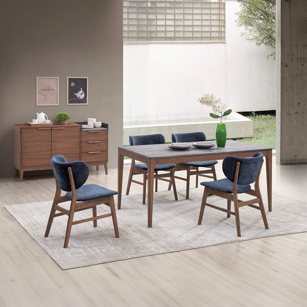 Bevis Dining Table Engineered Stone & Walnut. Picture 10