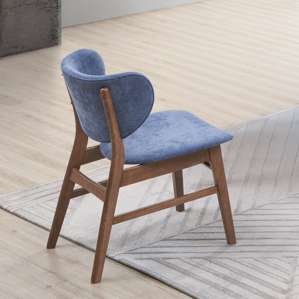 Bevis Side Chair (Set-2) Blue Fabric & Walnut. Picture 1