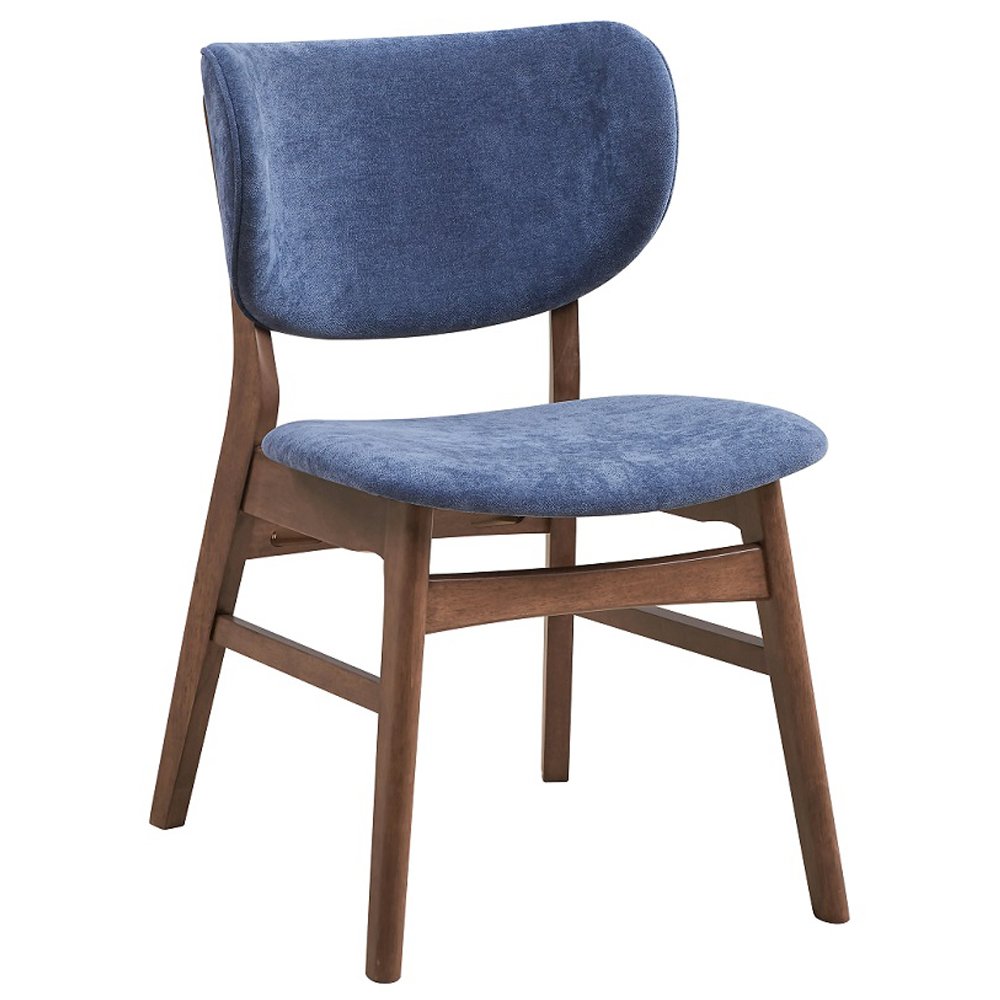 Bevis Side Chair (Set-2) Blue Fabric & Walnut. Picture 2