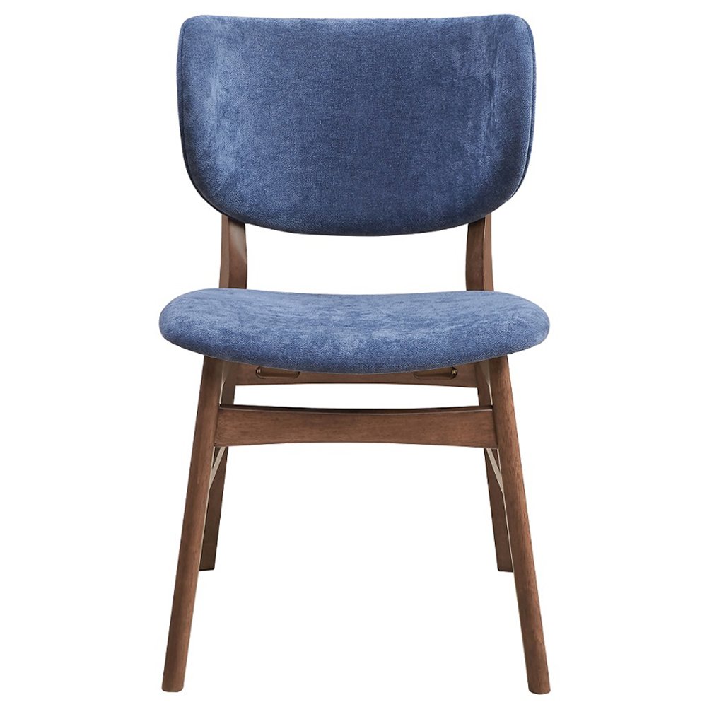 Bevis Side Chair (Set-2) Blue Fabric & Walnut. Picture 3