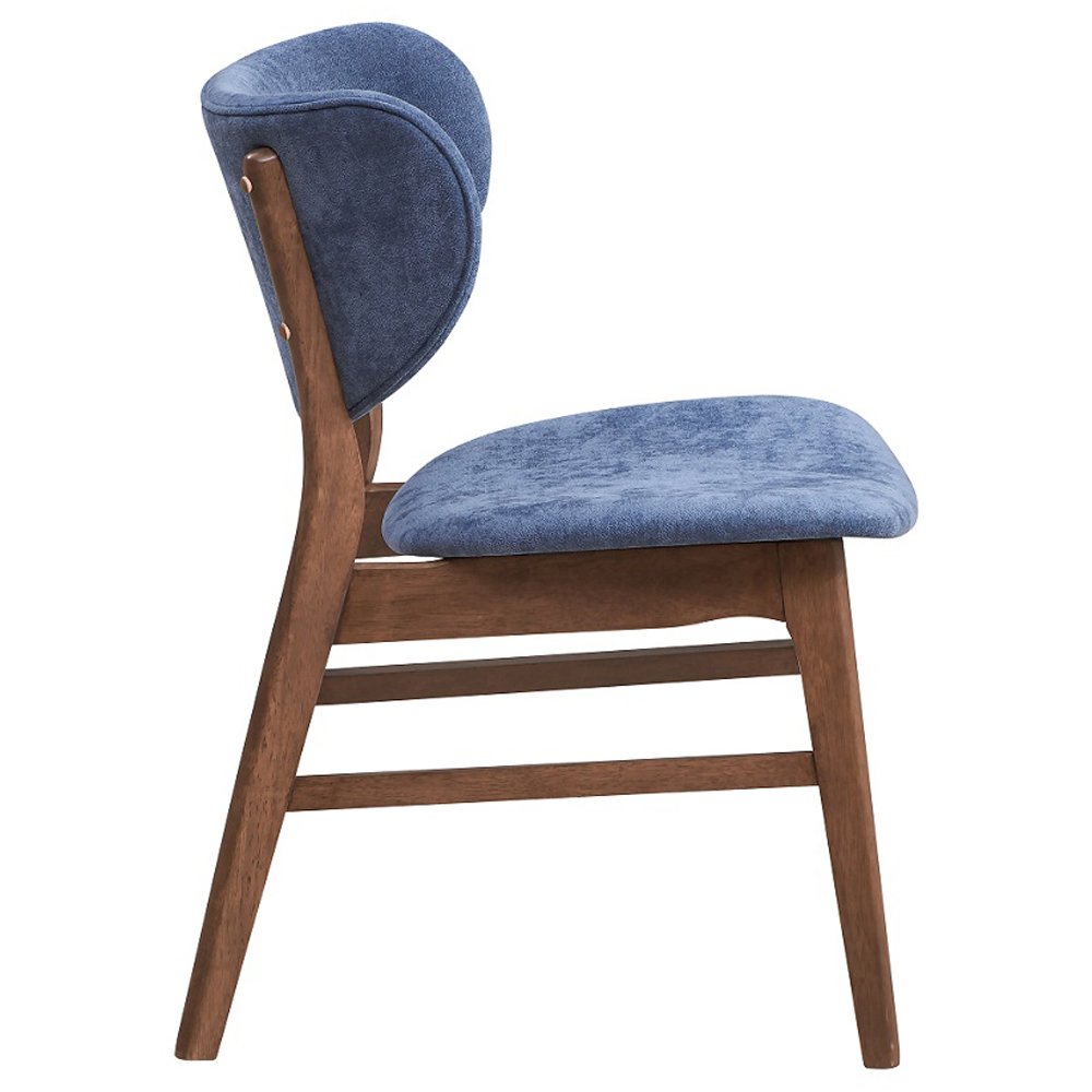 Bevis Side Chair (Set-2) Blue Fabric & Walnut. Picture 4