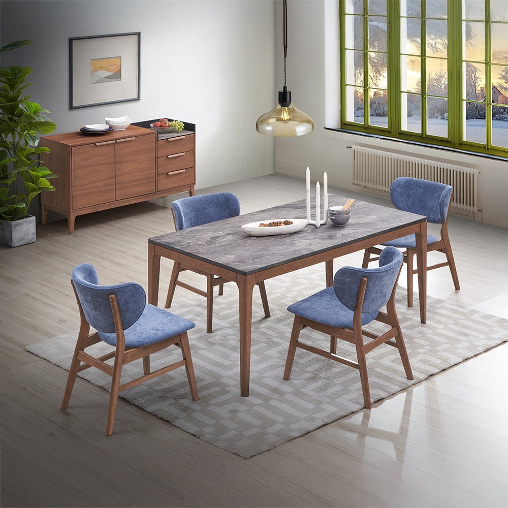 Bevis Side Chair (Set-2) Blue Fabric & Walnut. Picture 9