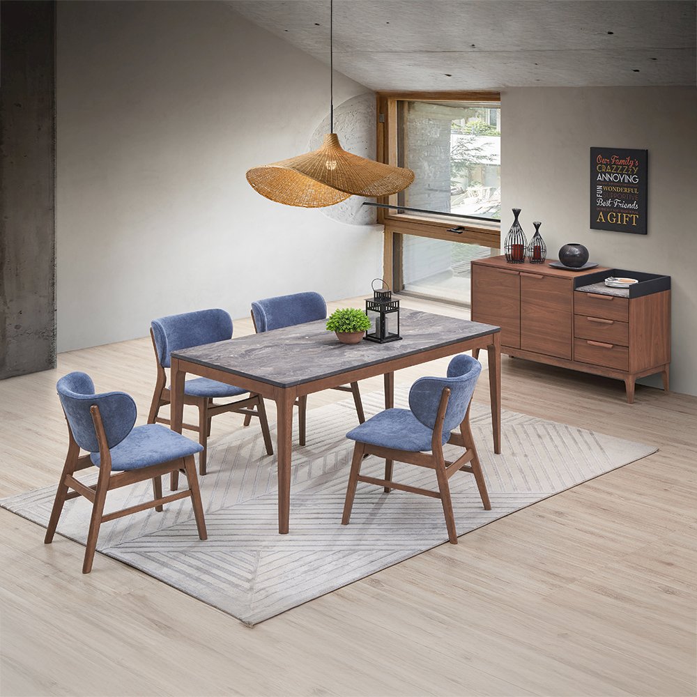 Bevis Side Chair (Set-2) Blue Fabric & Walnut. Picture 10