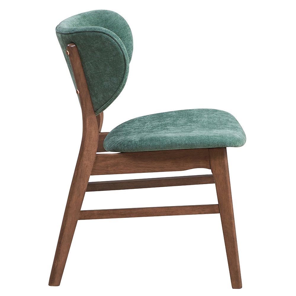 Bevis Side Chair (Set-2) Green Fabric & Walnut. Picture 4