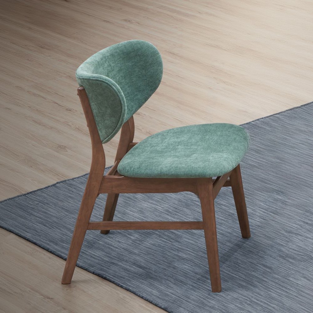 Bevis Side Chair (Set-2) Green Fabric & Walnut. Picture 1