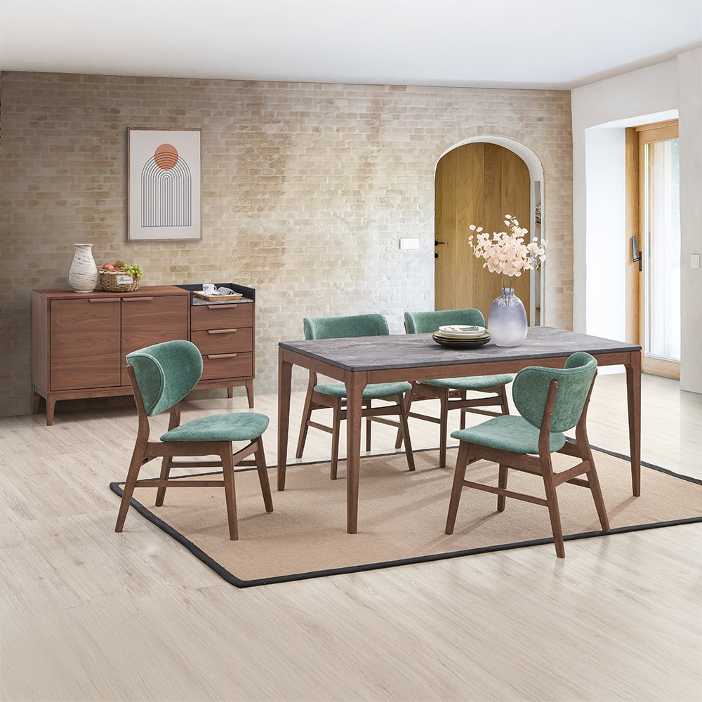 Bevis Side Chair (Set-2) Green Fabric & Walnut. Picture 7
