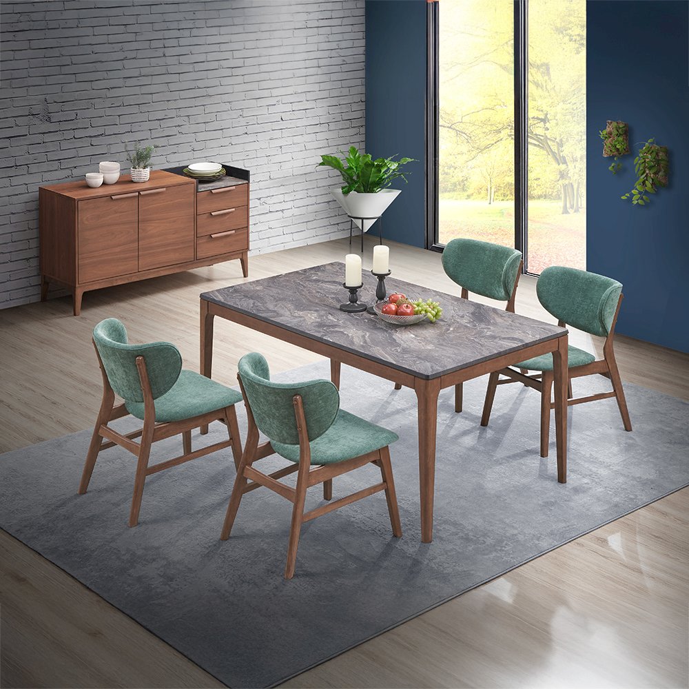 Bevis Side Chair (Set-2) Green Fabric & Walnut. Picture 8