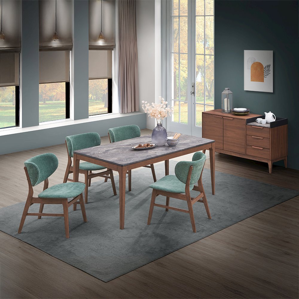 Bevis Side Chair (Set-2) Green Fabric & Walnut. Picture 9