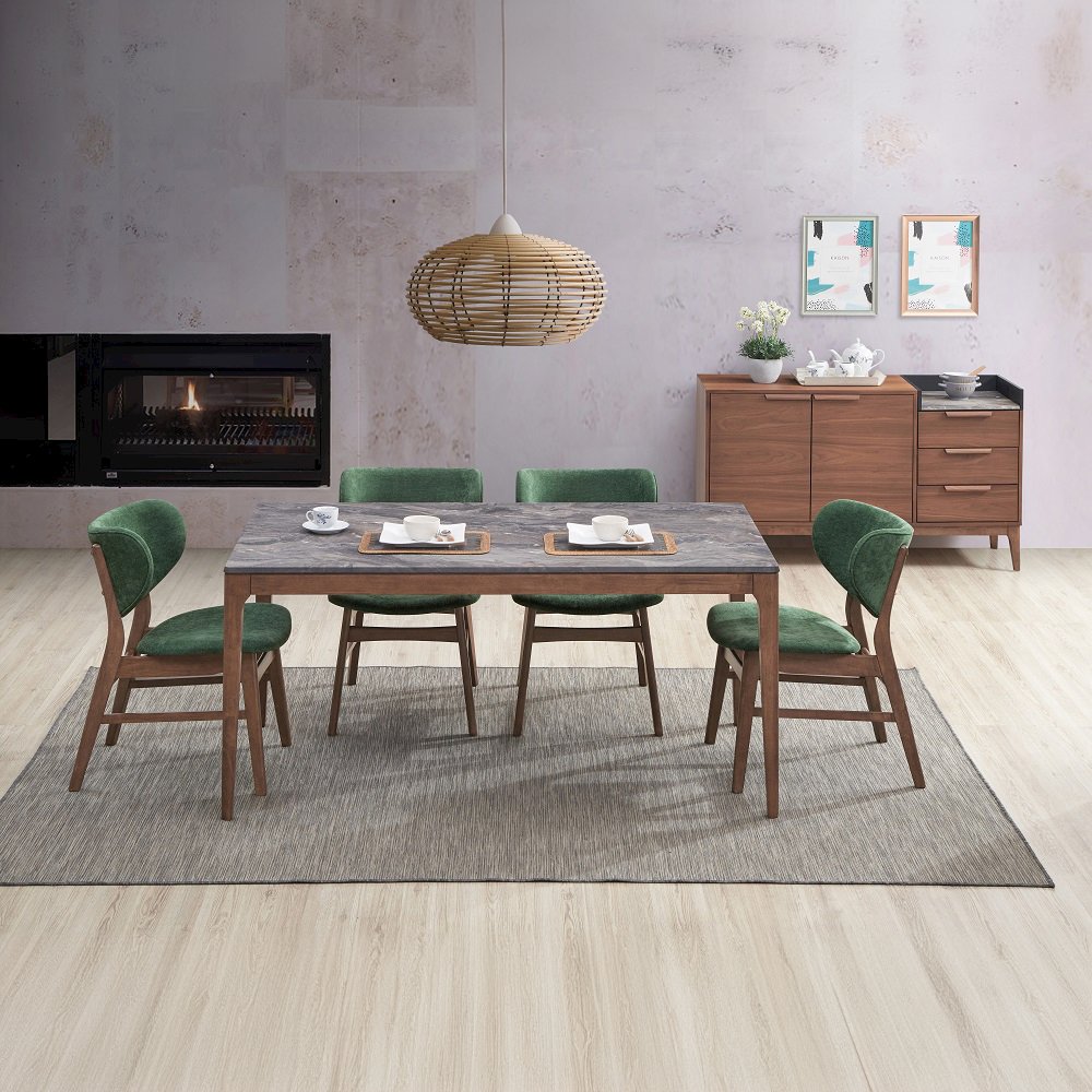 Bevis Side Chair (Set-2) Green Fabric & Walnut. Picture 10