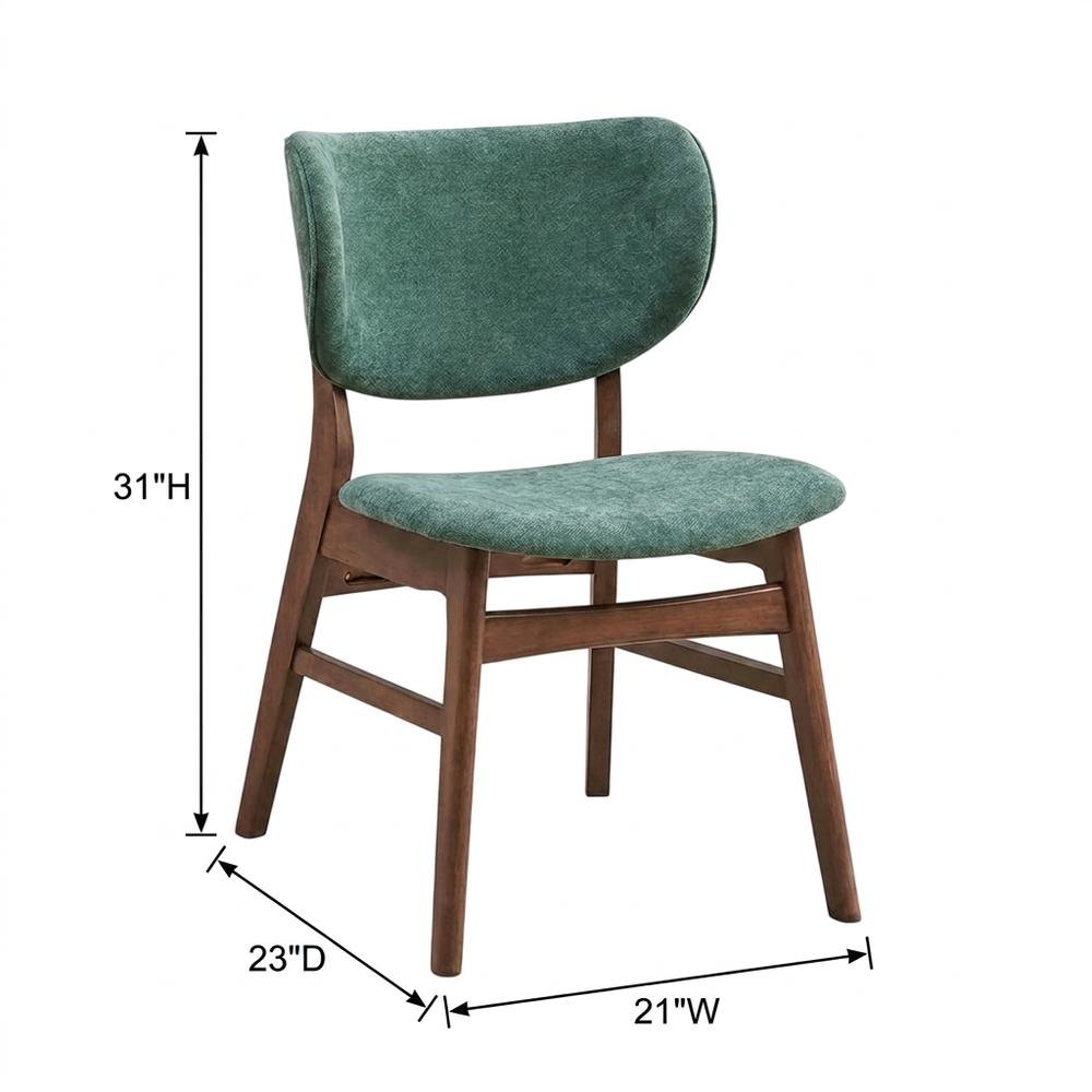 Fabric Dining Side Chairs, Scandinavian, Green Fabric & Walnut, Set of 2. Picture 6