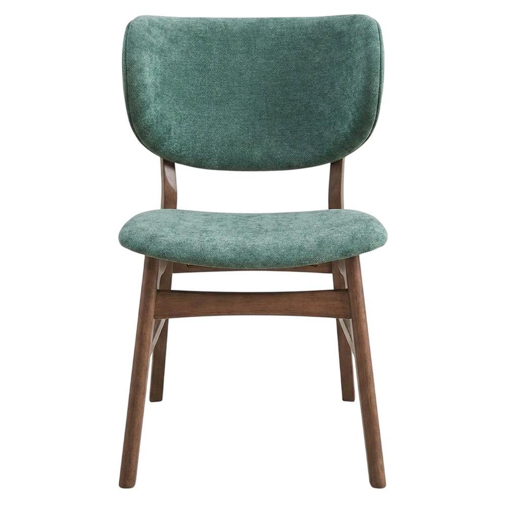 Fabric Dining Side Chairs, Scandinavian, Green Fabric & Walnut, Set of 2. Picture 2