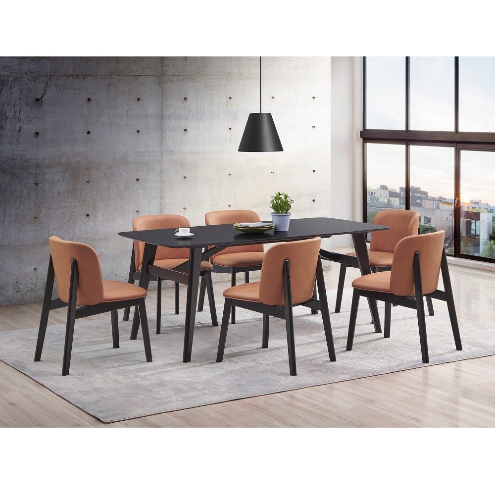 Eliora Side Chair (Set-2) Camel Polish Mircofiber & Black. Picture 6