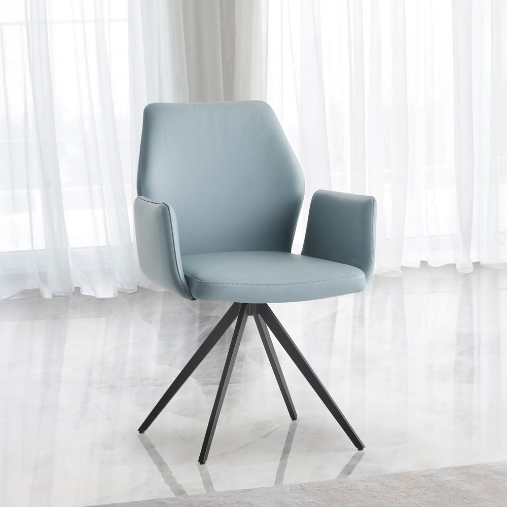 Segismunda Arm Chair w/Swivel Baby Blue Leather & Black. Picture 7