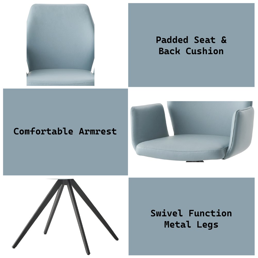 Segismunda Arm Chair w/Swivel Baby Blue Leather & Black. Picture 9