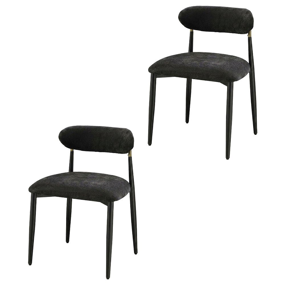 Chenille Dining Chairs, Set of 2, Black Chenille & Black. Picture 1
