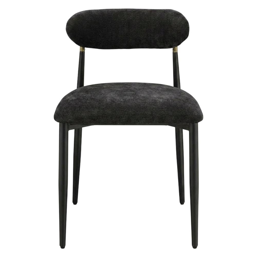 Chenille Dining Chairs, Set of 2, Black Chenille & Black. Picture 2