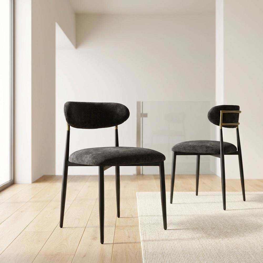 Chenille Dining Chairs, Set of 2, Black Chenille & Black. Picture 4