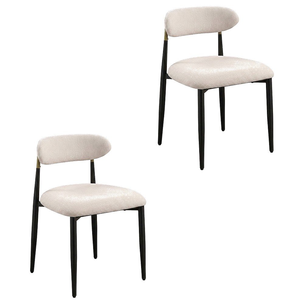 Chenille Dining Chairs with Wood and Metal Frame, Set of 2, Beige Linen & Black. Picture 1