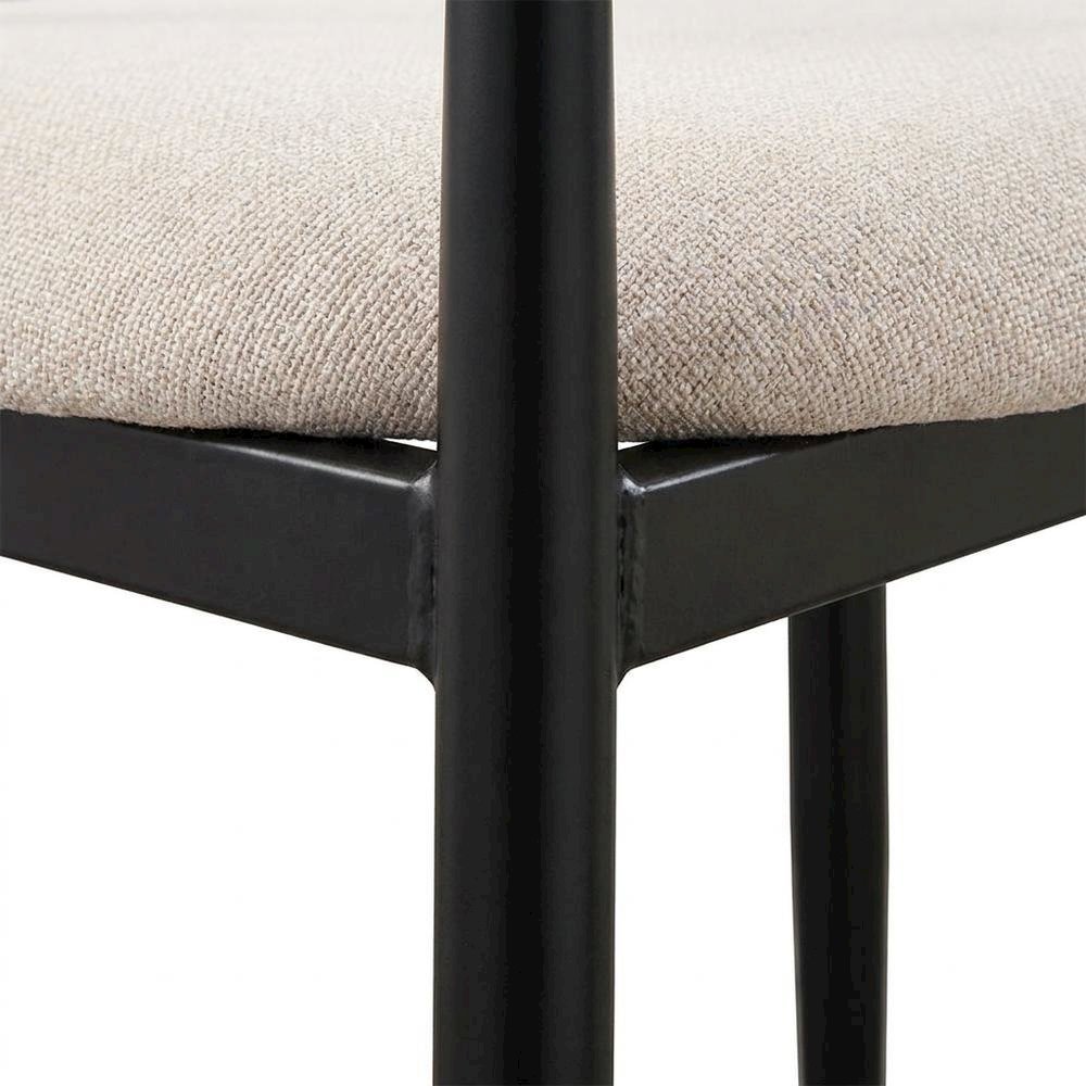 Chenille Dining Chairs with Wood and Metal Frame, Set of 2, Beige Linen & Black. Picture 8