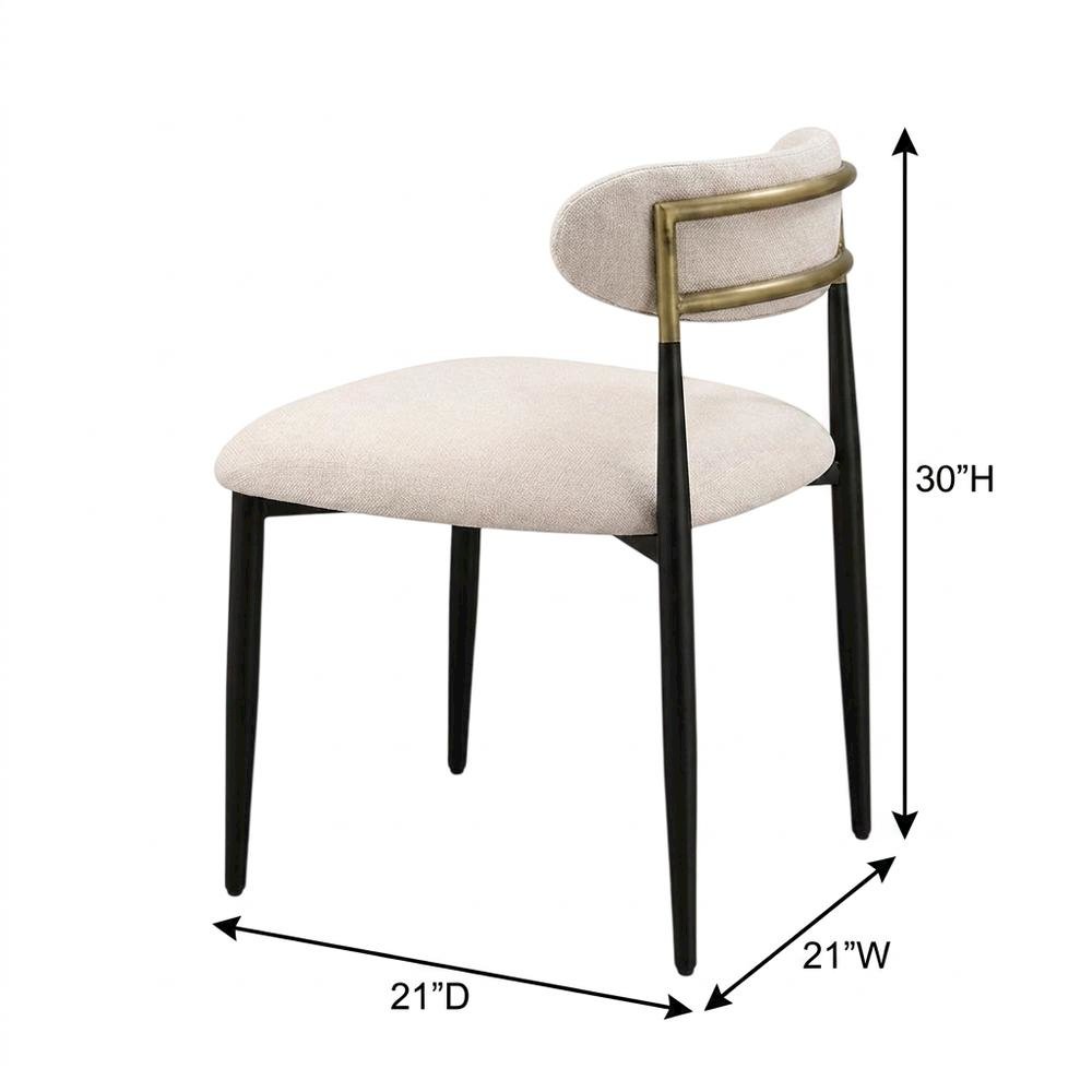 Chenille Dining Chairs with Wood and Metal Frame, Set of 2, Beige Linen & Black. Picture 6