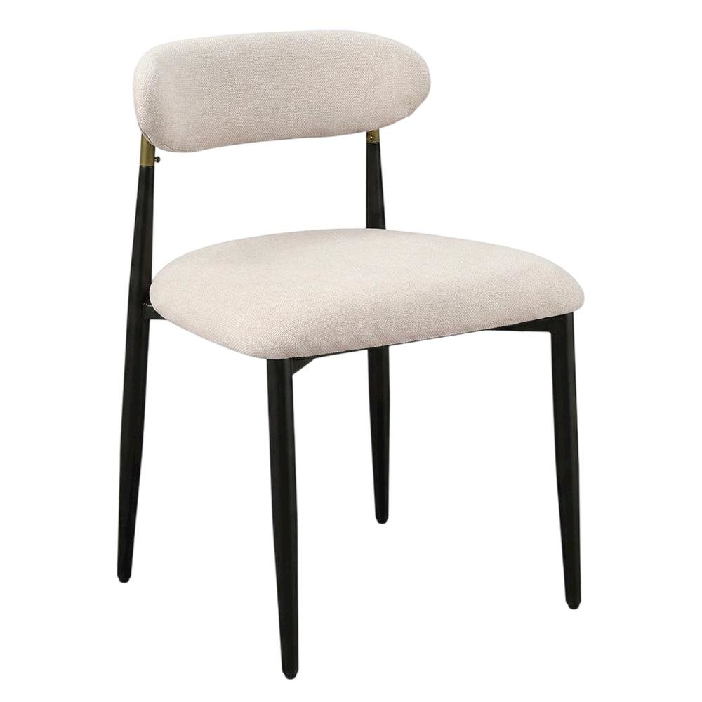 Chenille Dining Chairs with Wood and Metal Frame, Set of 2, Beige Linen & Black. Picture 5