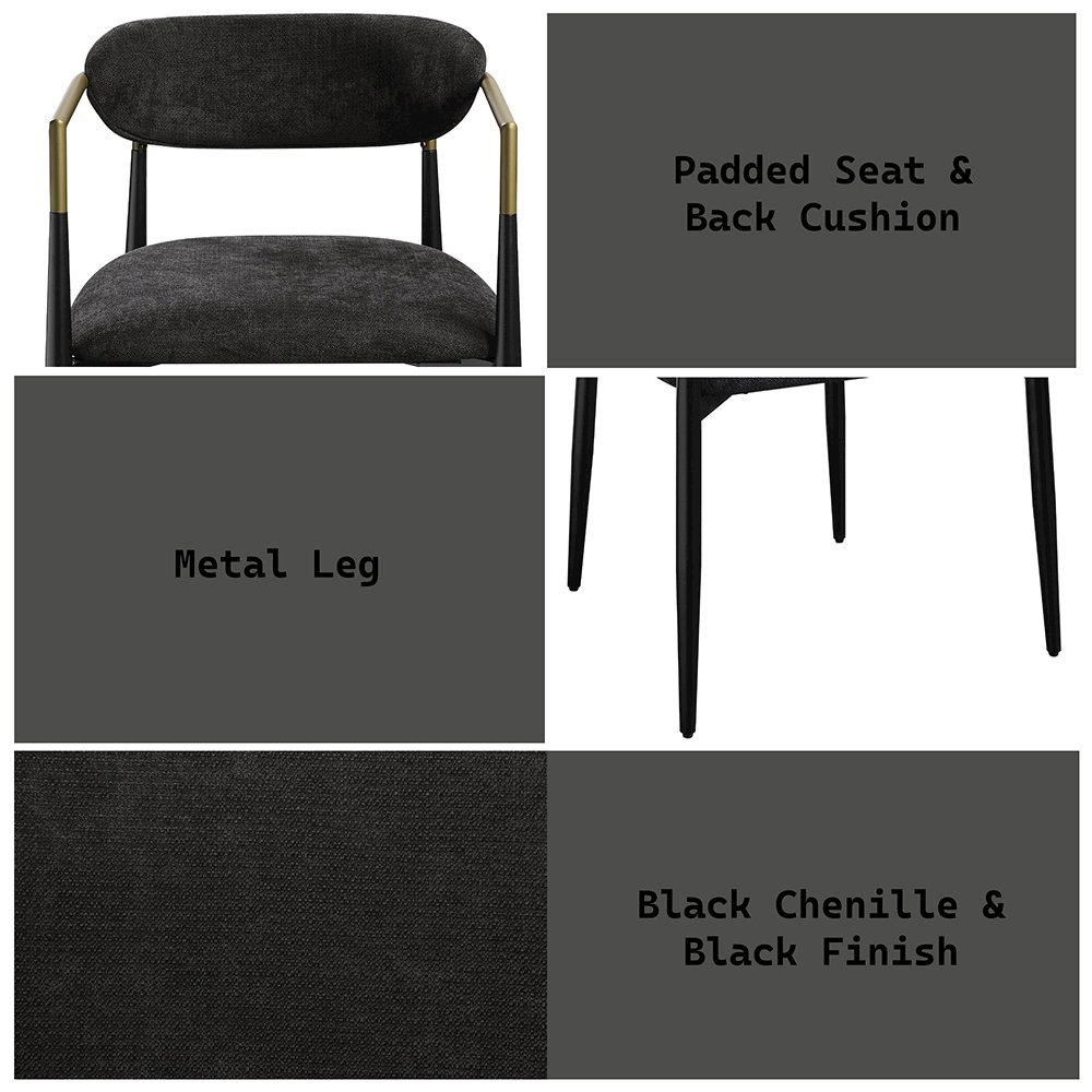 Jaramillo Arm Chair (Set-2) Black Chenille & Black. Picture 8