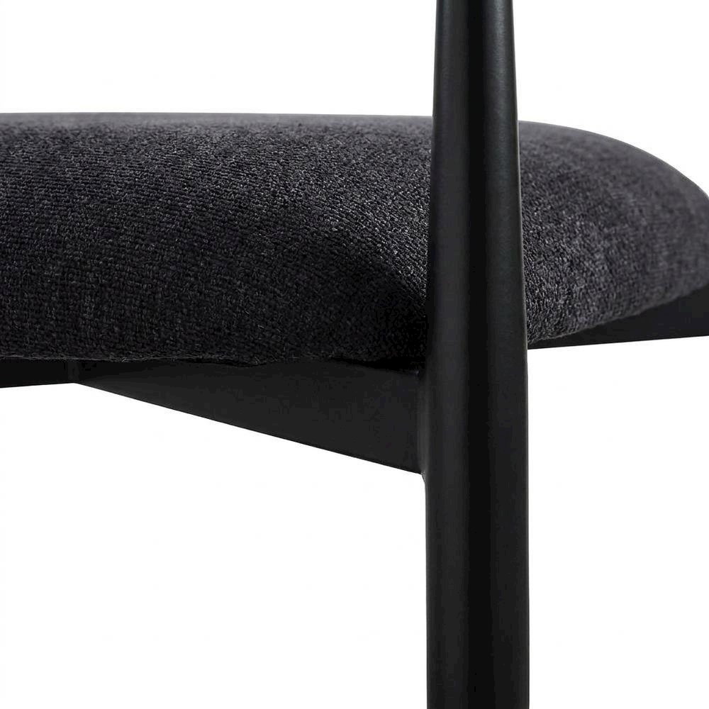 Chenille Accent Armchair with Wood and Metal Frame, Black Chenille & Black, Set of 2. Picture 8