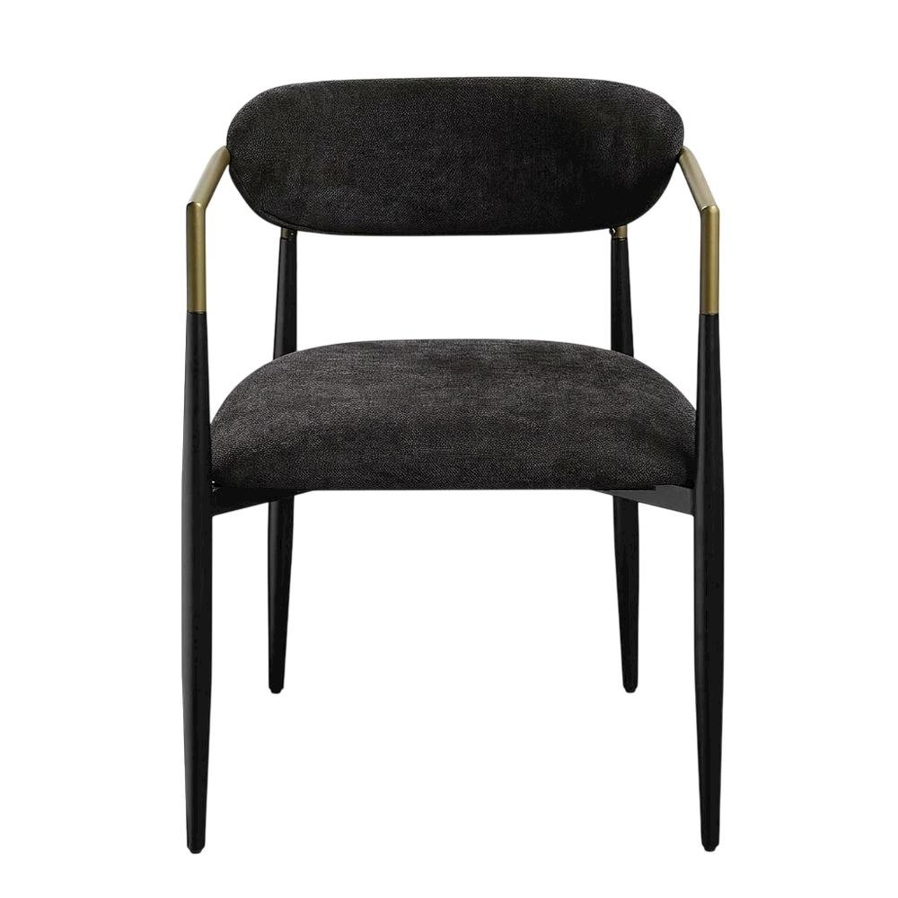 Chenille Accent Armchair with Wood and Metal Frame, Black Chenille & Black, Set of 2. Picture 2