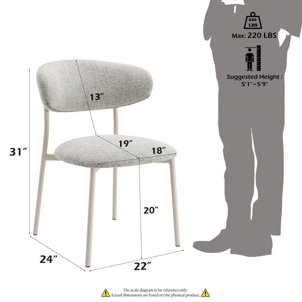 Kalam Side Chair (Set-2) Light Gray Boucle. Picture 6