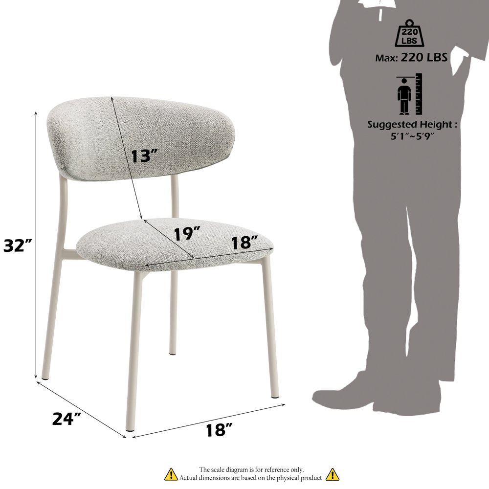 Kalam Side Chair (Set-2) Light Gray Boucle. Picture 9