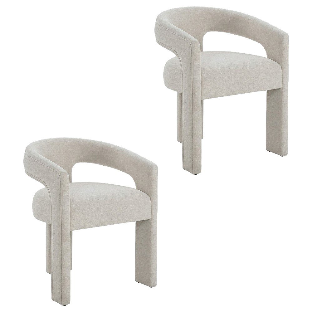 Linen-Upholstered Accent Chair for Living Room with Solid Wood Legs, Beige Linen, Set of 2. Picture 1