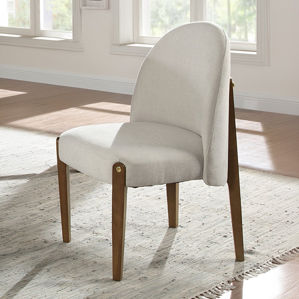 Gamarya Side Chair (Set-2) Beige Chenille & Dark Oak. Picture 1