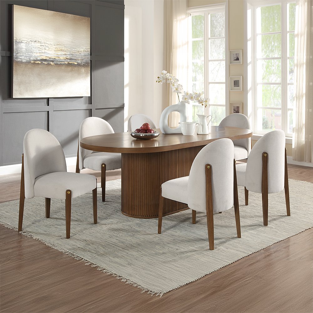 Gamarya Side Chair (Set-2) Beige Chenille & Dark Oak. Picture 7