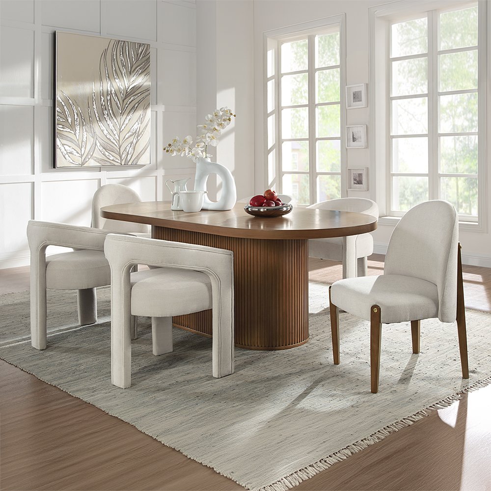 Gamarya Side Chair (Set-2) Beige Chenille & Dark Oak. Picture 10