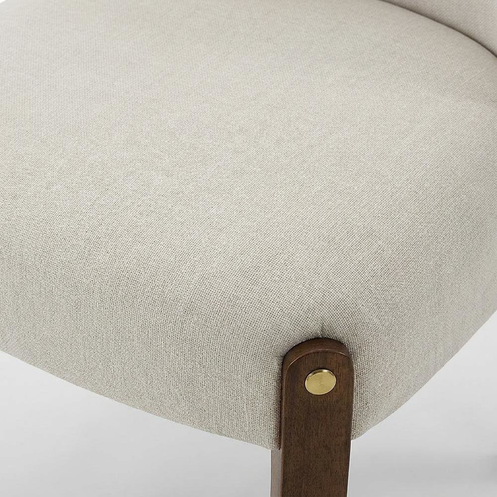 Chenille Accent Side Chair with Dark Oak Wood Legs, Beige Chenille & Dark Oak, Set of 2. Picture 7