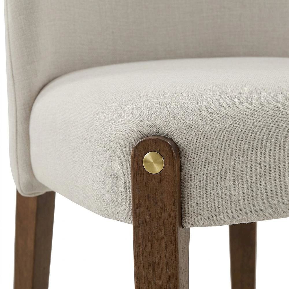 Chenille Accent Side Chair with Dark Oak Wood Legs, Beige Chenille & Dark Oak, Set of 2. Picture 8
