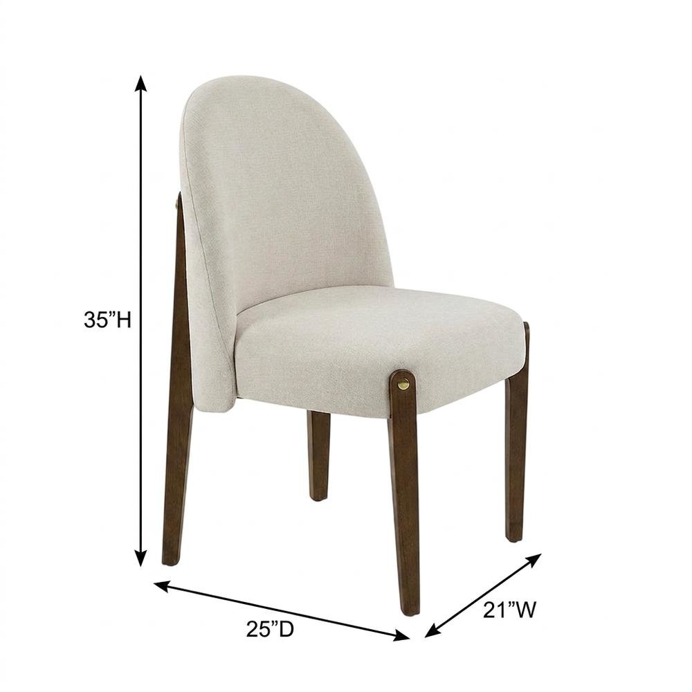 Chenille Accent Side Chair with Dark Oak Wood Legs, Beige Chenille & Dark Oak, Set of 2. Picture 6