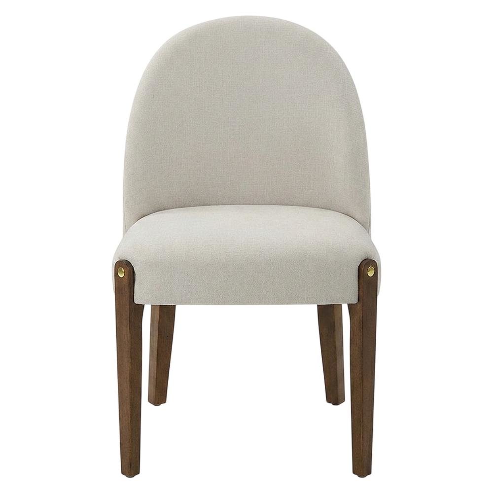 Chenille Accent Side Chair with Dark Oak Wood Legs, Beige Chenille & Dark Oak, Set of 2. Picture 2