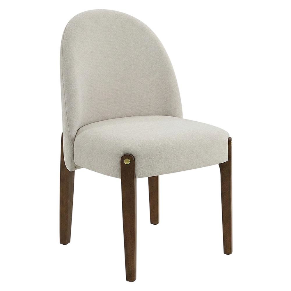 Chenille Accent Side Chair with Dark Oak Wood Legs, Beige Chenille & Dark Oak, Set of 2. Picture 5