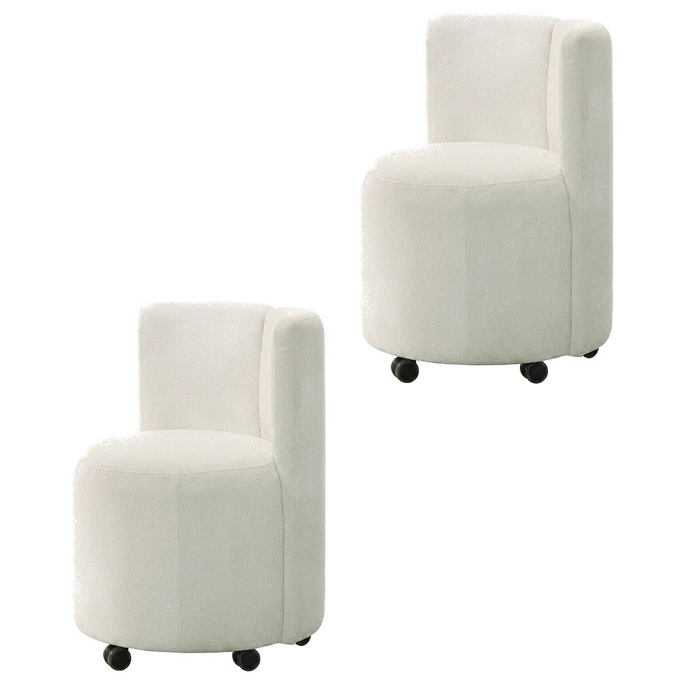 Chenille Upholstered Swivel Accent Chair, White Chenille, Set of 2. Picture 1