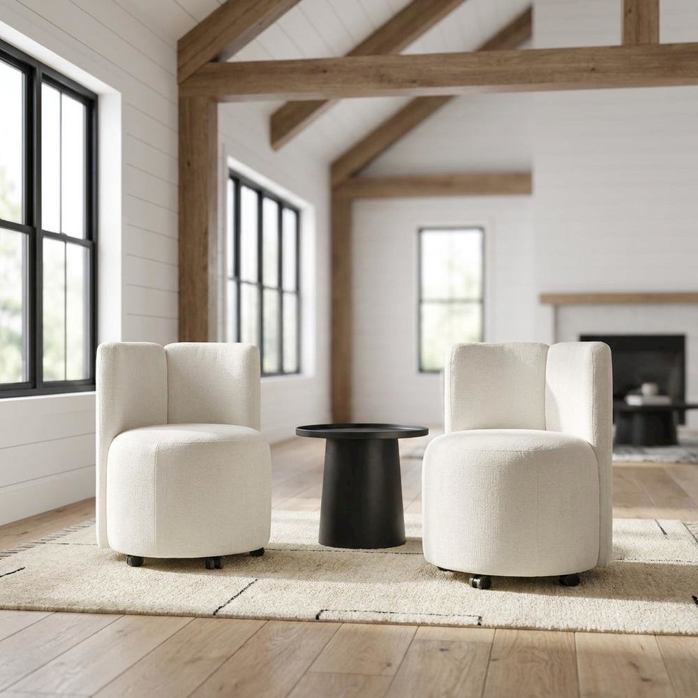Chenille Upholstered Swivel Accent Chair, White Chenille, Set of 2. Picture 3