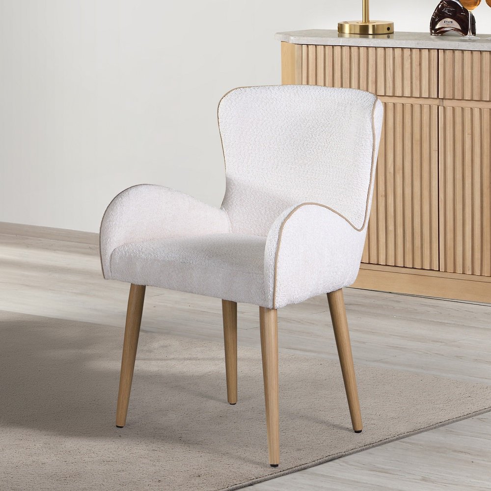 Qwin Side Chair (Set-2) Beige Boucle & Oak. Picture 1