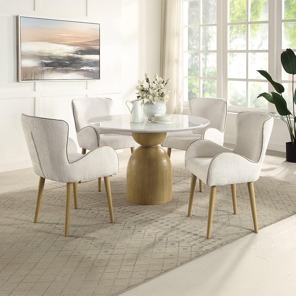 Qwin Side Chair (Set-2) Beige Boucle & Oak. Picture 6