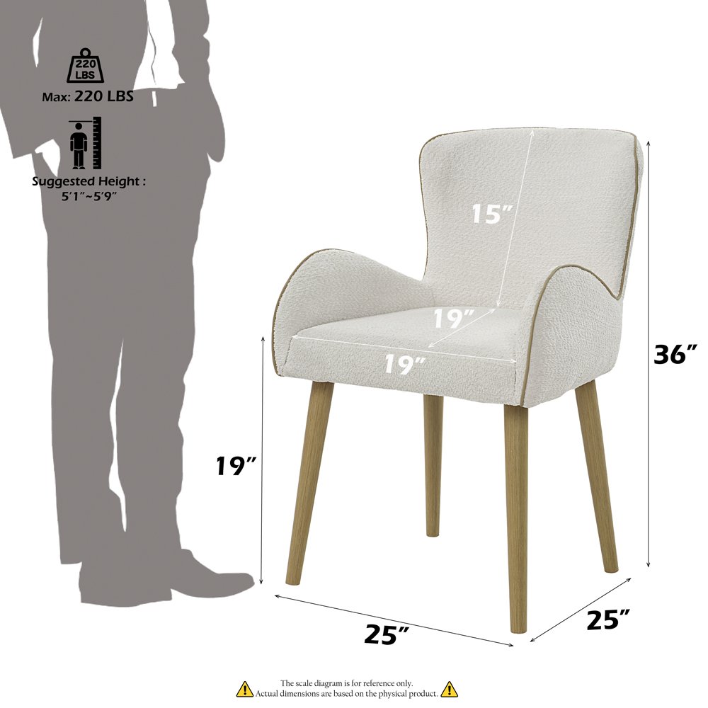 Qwin Side Chair (Set-2) Beige Boucle & Oak. Picture 8