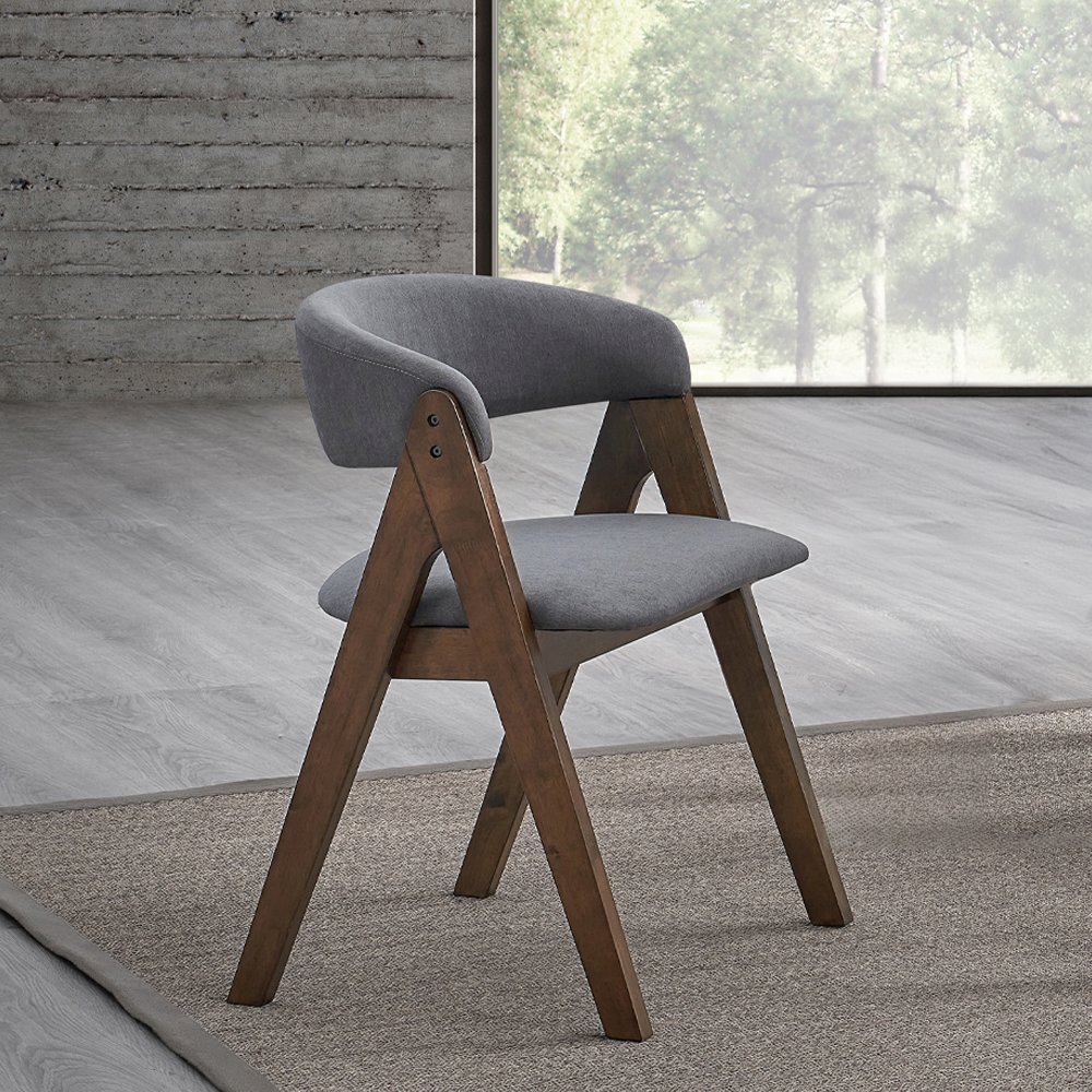 Keiki Side Chair (Set-2) Gray Fabric & Walnut. Picture 1