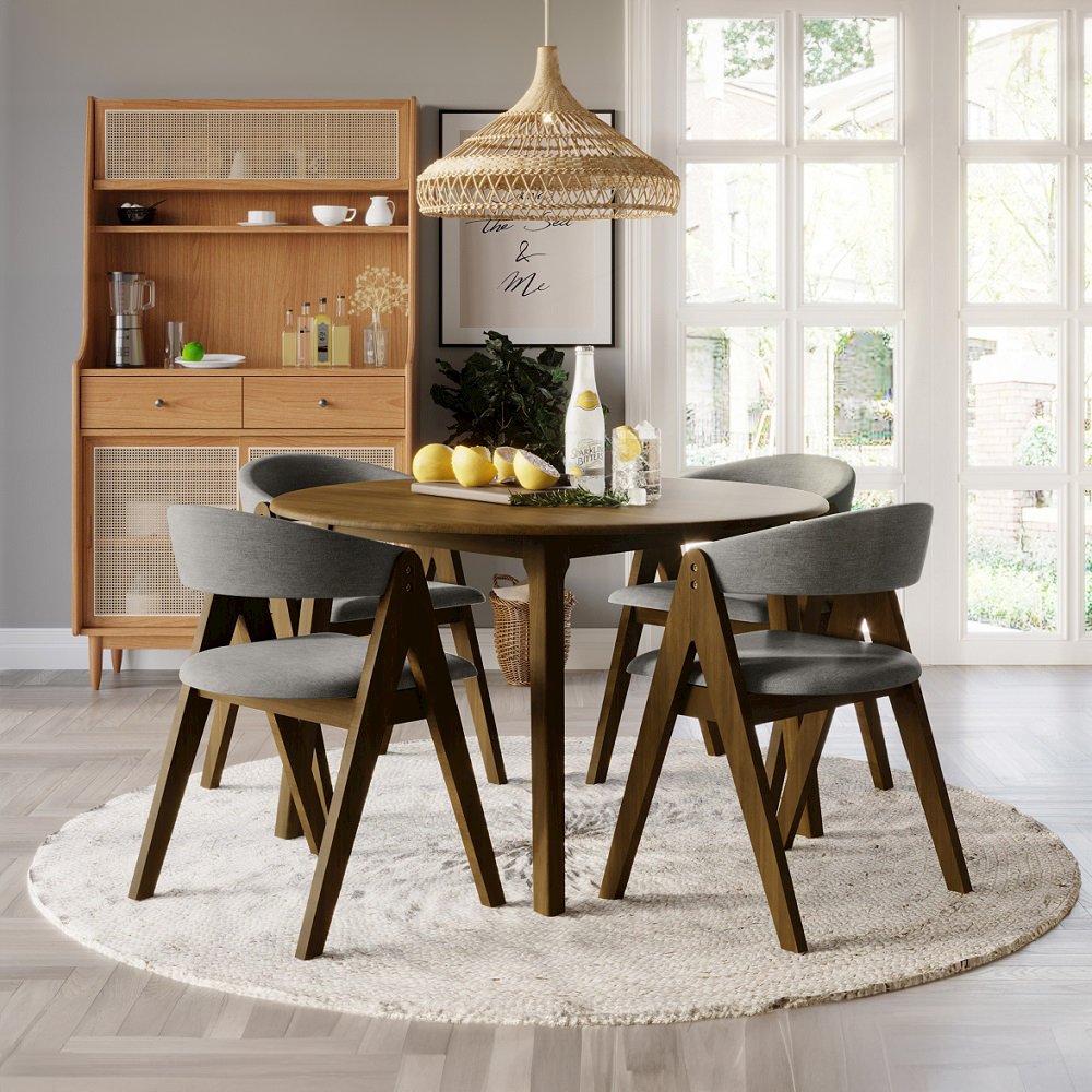 Keiki Side Chair (Set-2) Gray Fabric & Walnut. Picture 6
