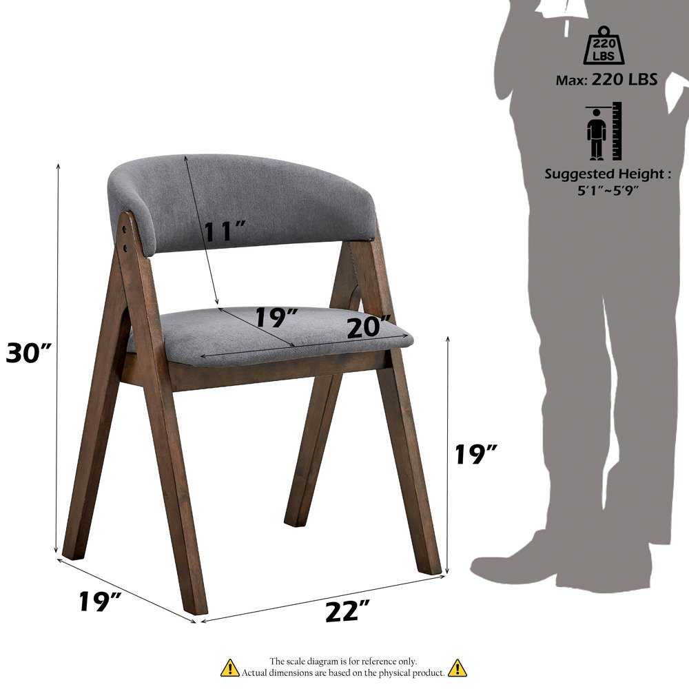 Keiki Side Chair (Set-2) Gray Fabric & Walnut. Picture 9