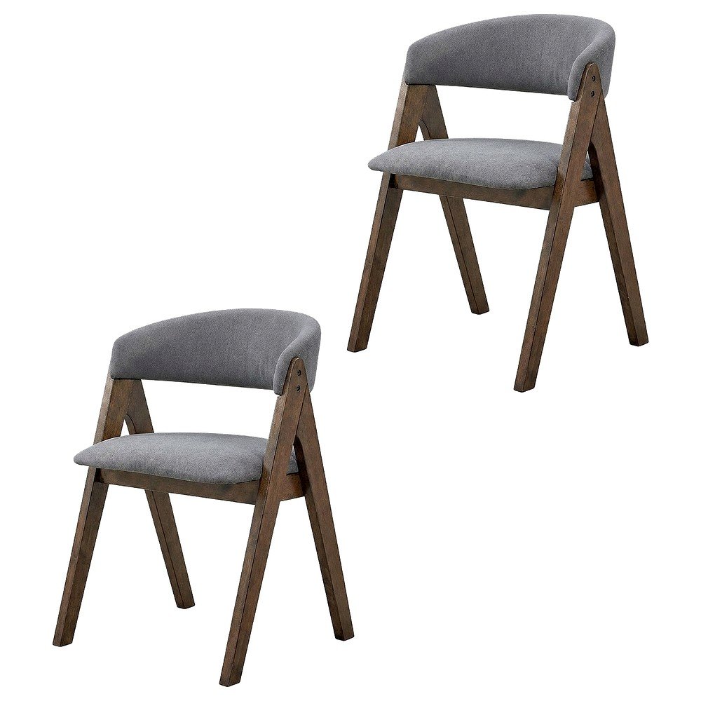 Fabric-Upholstered Side Chair with Walnut Wood Legs, Gray Fabric, Set of 2. Picture 1