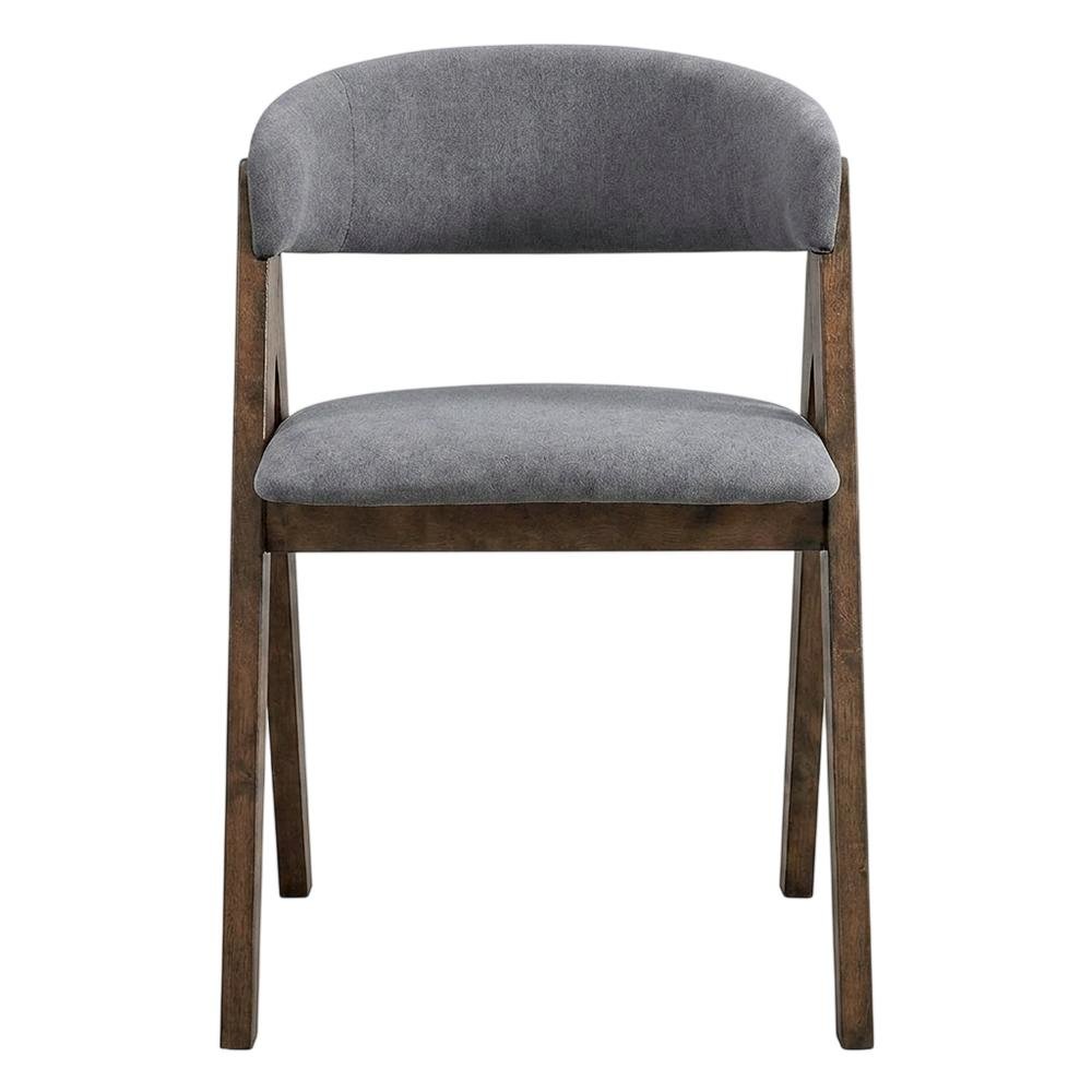 Fabric-Upholstered Side Chair with Walnut Wood Legs, Gray Fabric, Set of 2. Picture 2