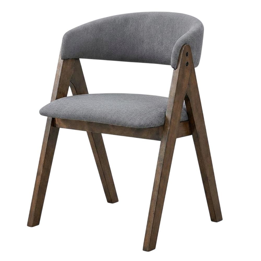 Fabric-Upholstered Side Chair with Walnut Wood Legs, Gray Fabric, Set of 2. Picture 5